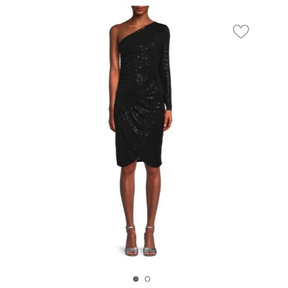 LOVE MOSCHINO Black Sequin One‎ Shoulder Dress Size 4